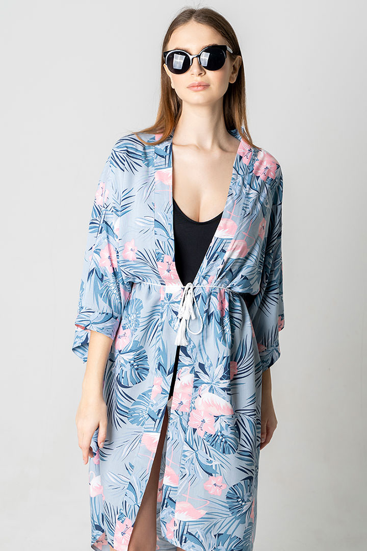 Фото товара 19081, туника с поясом серо-голубая